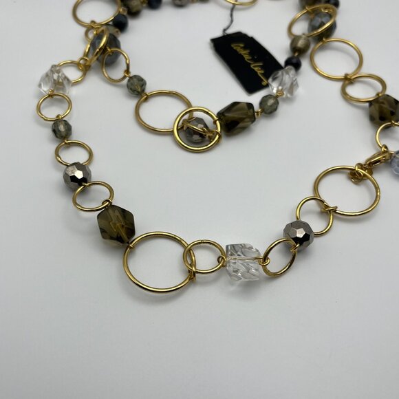 Cookie Lee Gold-Tone Chain Necklace W/ Mixed Beads & Rings Long Length Layered - Picture 3 of 9